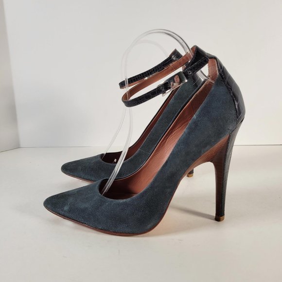 SIGERSON MORRISON Green Suede Black Croco Ankle Strap Heels Women Sz 8.5 - Picture 3 of 11